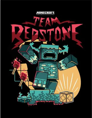 Image de Minecraft - Poster encadré "Team Redstone", imprimé PM11114 (Taille unique) (Bleu/Jaune/Rouge)