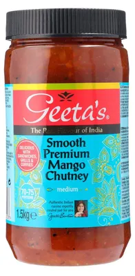 Produktbild von Geeta's Mango Chutney, fein püriert, 1500 g – cremiger Fruchtaufstrich ideal zu indischen Gerichten