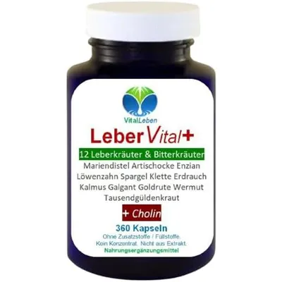 Produktbild von LEBER Vital Komplex Leberkapseln 360 Kapseln 12 Kräuter & Bitterstoffe mit Löwenzahn, Artischocke, Mariendistel + CHOLIN ohne Zusatzstoffe