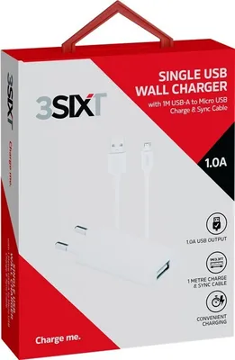 Produktbild von 3SIXT Micro-USB Ladeset (5W) mit USB Ladegerät und 1m Micro-USB Kabel