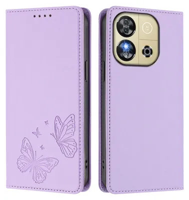 Produktbild von Lederhülle für Oukitel C57S / C57 Pro, Schmetterling Prägung Leder Brieftasche Schutzhülle mit Ständer Violett