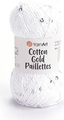 Obrázek produktu pro YarnArt Bavlněná Gold Paillettes příze 50 g / 100 m - barva 7102 bílá - bavlněná příze