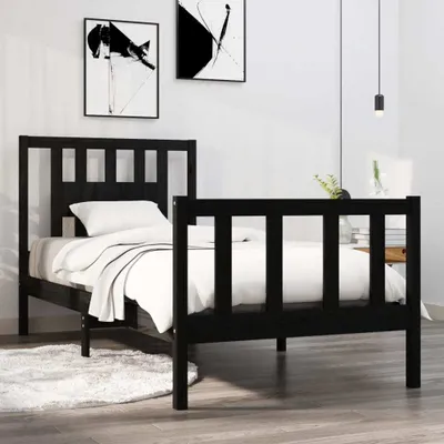 Produktbild von The Living Store Massivholzbett Schwarz 75x190 cm