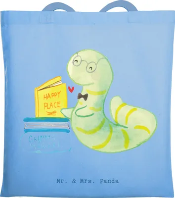 Produktbild von Mr. & Mrs. Panda dokumententasche Bibliothekar Herz - Sky Blue - Geschenk, Stoffbeutel, Buchhandlung, Bibliothek, Laptoptasche, Leseratte, Tasche, Tote Bag, Schultasche