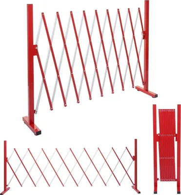 Immagine prodotto di Griglia di protezione HWC-B34, griglia di protezione a forbice estensibile, alluminio rosso-bianco ~ altezza 103 cm, larghezza 32-265 cm