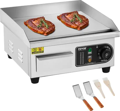 Image de VEVOR Gril électrique commercial, 2000 W, plaque de cuisson plate pour le plan de travail, température réglable de 50 à 300 °C, 36 x 30 x 1 cm, plaque de cuisson en acier inoxydable