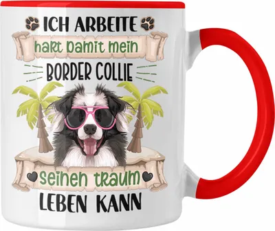 Produktbild von Trendation - Border Collie Besitzer Geschenk Tasse Lustiger Spruch Border Collie Liebhaber Geschenkidee Geburtstag Weihnachten Ich Arbeite Hart (Rot)
