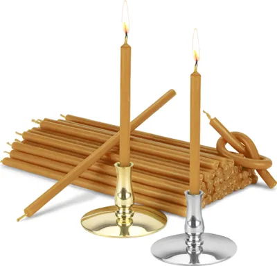 Produktbild von Set 2 Kerzenhalter + 200g Stabkerzen gelb Tropffrei L 16cm Bienenwachs 40096