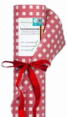 Produktbild von Sensalux Tischdeckenrolle, wasserabweisend, 80g/m², bis zu 45% Recyclat, 1,19m x 10m, Karomuster (Weiß-Rot)