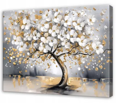 Produktbild von Leinwandbild Baum Blumen Abstrakt - 120x80 cm - Wandbilder Wohnzimmer Schlafzimmer - Leinwand Leinwandbild Beige - SPP16486O20
