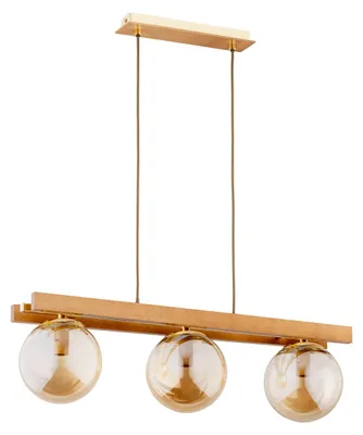 Obrázok produktu pre Závesná lampa MEGI, svetlé drevo – zlatá – jantárová, 3xE14x10W, drevo, rozmery: 75x15x66 cm, IP20, Alfa