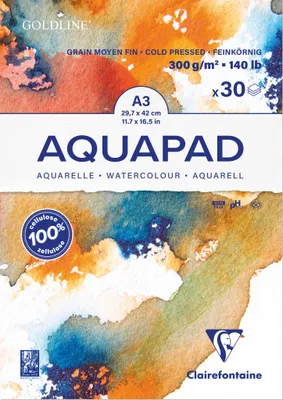 Produktbild von Clairefontaine 3x Aquarellblock Goldline Aquapad A3 30 Blatt weiß 975722C