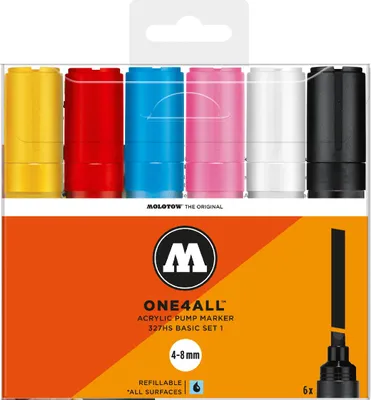 Produktbild von Molotow Acrylmarker ONE4ALL ACRYLIC 327HS 6er Etui, Basic Set 1, sortiert