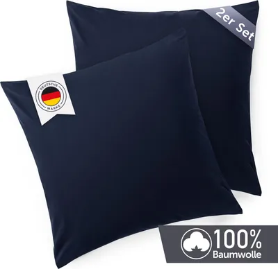 Produktbild von Blumtal Kissenbezug 40x40 cm (2er Set Kissenbezüge) - Dunkelblau - 100% Baumwoll-Jersey mit Reißverschluss