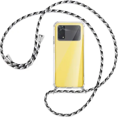 Produktbild von Handykette Backcover-Schutzhülle mit Band (Metall silberfarben) für Xiaomi Poco M4 Pro 4G - schwarz/grau/weiß