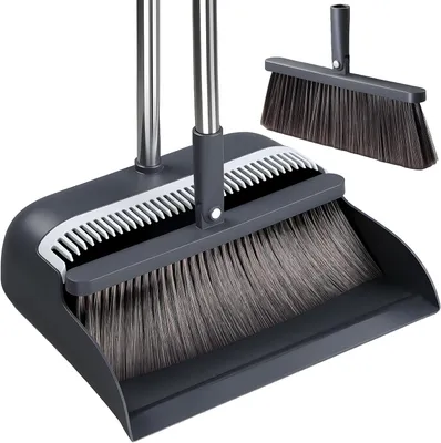 Produktbild von Kehrschaufel und Besen, Kehrmaschine, Kehrset mit 132cm Verstellbarer Langer Stiel, 180-Grad-Drehung, für Büro, Küche, Flur, Boden, Garten