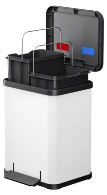 Produktbild von Hailo Öko duo Plus M Tret-Mülltrenner - freistehender 2 x 9 Liter Doppelmülleimer aus Stahlblech - Mülltrennsystem mit soft close Deckel - 2-fach Abfalltrenner für die Küche - Weiß