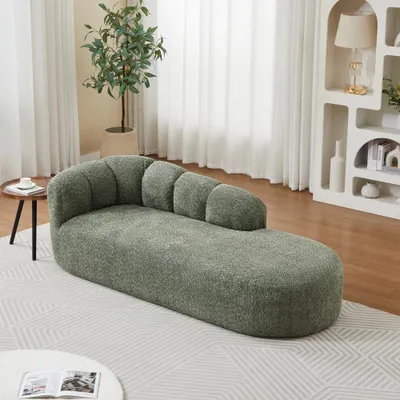 Produktbild von Moderne Chenille-Chaiselongue - Loungesessel - Wellenförmige Rückenlehne - Gepolstert - Weicher Sitzkomfort - Für Wohnzimmer und Schlafzimmer - Grün
