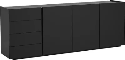 Produktbild von Miliboo - Schwarzes Hochglanz Sideboard mit 3 Türen 4 Schubladen L200 cm ISAURE