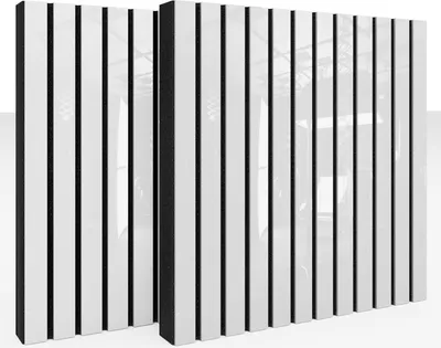 Produktbild von 2er-Pack – Lamellen-Akustikpaneel | 50x50x5cm | Schallabsorption – Diffusion – Reflexion – Schalldämmung | [SLATO | Weiß glänzender Kunststoff]