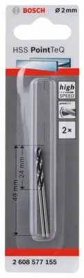 Zdjęcie produktu dla Wiertło kręte do metalu HSS PointTeQ, DIN 338, 2,0 mm, opakowanie 2 szt