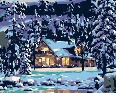 Image de Zuty - Peinture diamant - CHALET ENNEIGÉ DANS LA FORÊT, 40 x 50 cm, sans cadre et sans tension de la toile