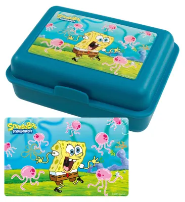 Produktbild von Spongebob Schwammkopf Brotdose - Quallen Jellyfish Lunchbox Butterbrotdose mit Trennwand Blau