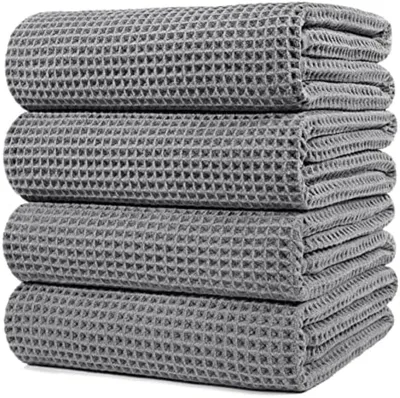 Produktbild von PromoHome® 4 Stück Mikrofaser Badetücher 152x76 cm - Extra großes Format - Schnell trocknend - Flusenfrei - Waffelgewebe "Grau"