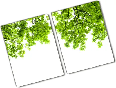 Produktbild von Tulup Glas Herdabdeckplatte - 2x40x52 cm - Glaskeramikkochfeld-Abdeckung Spritzschutz Glasabdeckplatte Kochplattenabdeckung und Schneidebrett - Zweiteilig - Blumen & Pflanzen - Eichenblätter - Grün