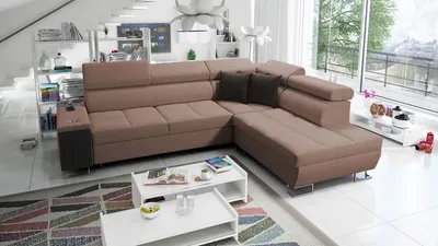 Produktbild von Polstersofa mit Schlaffunktion Wohnzimmer Couch MOREN VII Eckcouch L-Form Rechts Braun SAWANA 25 IM SOFA