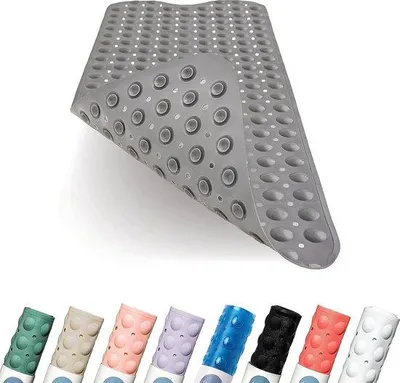 Produktbild von Unyqoos® Antirutsch-Badewannenmatte 100 x 40 cm – extra lang, , antibakterieller Badeinleger, maschinenwaschbar, 200 Saugnäpfe, latexfrei, grau