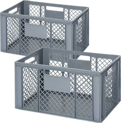 Produktbild von 2 Eurobehälter mit 4 Durchfassgriffen, LxBxH 600x400x320 mm, 63 Liter, grau