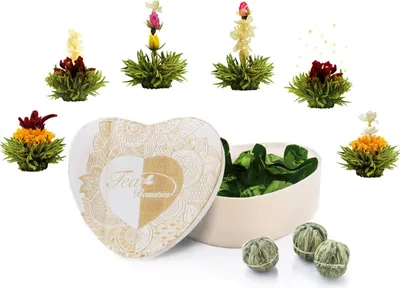 Produktbild von 6er ErblühTee in Herz-Holzschachtel „Grüner Tee“