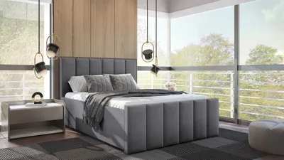 Produktbild von SALES LEADER Boxspringbett WARSAW 180x200 cm Polsterbett mit zwei Bettkästen, Komplett-Set mit Matratze und Topper (4cm), Grau, Bett Stoff JASMINE 90