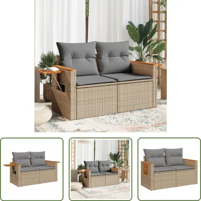 Immagine prodotto di The Living Store Divano da giardino con cuscini a 2 posti in Poly Rattan beige