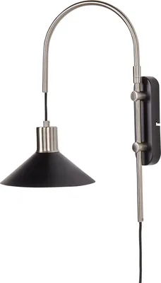Produktbild von BELIANI Wandleuchte Schwarz u. Silber Metall mit Schirm Kegelform 1-Flammig Gebogen Langes Kabel mit Schalter Wand-Bogenlampe Schlafzimmer Nachtlampe