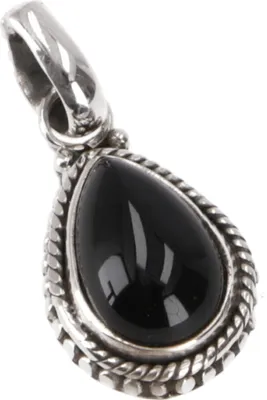 Produktbild von Indischer Ethno Boho Silberanhänger - Onyx, Schwarz, SterlingSilber, 2*1*0,7 cm, Anhänger & Amulette aus Silber