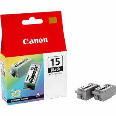 Produktbild von Canon BCI-15BK Tinte Schwarz (Doppelpack), Schwarz, Tinte auf Pigmentbasis, 2 Stück(e), 242 Seiten, Multipack