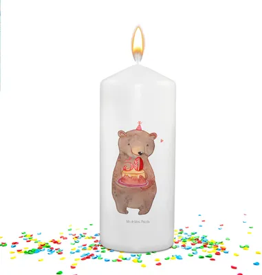 Produktbild von Mr. & Mrs. Panda Geburtstagskerze Bär Torte 50. Geburtstag - Weiß - Geschenk, Geburtstagslicht, motivkerze, Tortenkerze, Happy Birthday, Jubiläumskerze, Kuchen