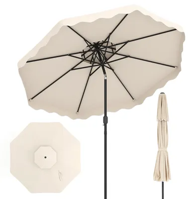 Produktbild von COSTWAY Sonnenschirm 300cm mit Doppeldach, Gartenschirm mit Kurbel & Volant, Marktschirm beidseitig um 30° knickbar, Terrassenschirm Beige