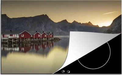 Produktbild von KitchenYeah© Herdabdeckplatte Sonnenaufgang auf den Lofoten , 77x51cm, Küche Deko, Glaskeramikkochfeld Herdabdeckung, Abdeckplatte fùr Kochfeld