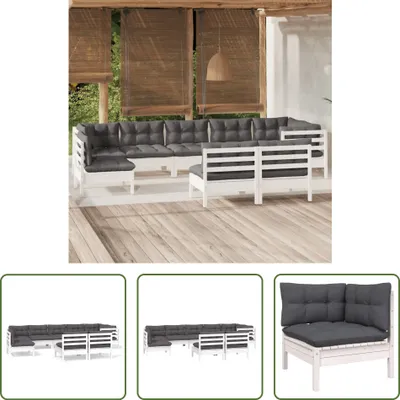 Produktbild von The Living Store 9-tlg. Garten-Lounge-Set mit Kissen Weiß Kiefer Massivholz