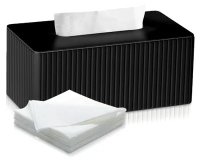 Produktbild von Taschentuchspender aus Kunstleder für Kosmetiktücher mit Magnetabdeckung - Rechteckige Tücherbox für Esszimmer, Badezimmer, Auto und Hotel (Schwarz)