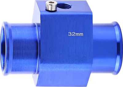 Produktbild von Universal Metall Auto Wasser Temperatur Adapter - 3-Wege Verbindungsrohr für Temperaturfühler - Blau (32mm), passend für 26-40mm Schläuche