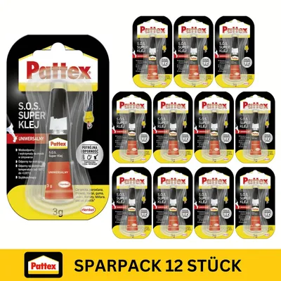 Produktbild von Pattex Sekundenkleber 12 x 3g SOS Sofortkleber - Sparpack / Groẞpack