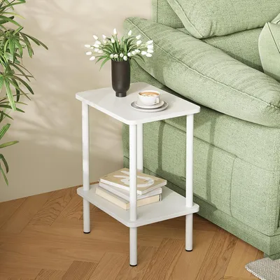 Immagine prodotto di Tavolino in legno bianco Comodino a 2 livelli 40x30x52cm Tavolino salvaspazio