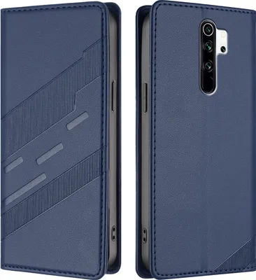 A blue phone case is shown from two angles, open and closed.