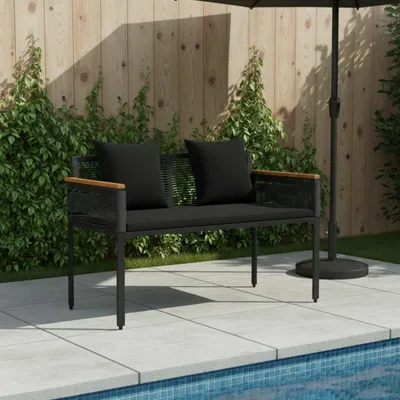 Produktbild von Möbel Bank Outdoor mit Kissen Schwarz 117 x 54 x 74,5 cm Poly-Rattan - Gartenbänke &50411