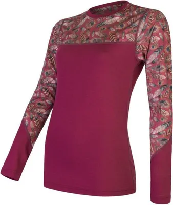 Produktbild von T-Shirt Sensor Merino Impress Damen lang lilla Federmuster größe L 21200019-02