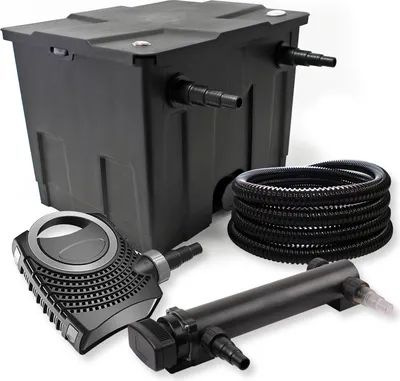 Produktbild von SunSun Komplettset: CBF-350 Teichfilter bis 12000 L Teichfilteranlage als Durchlauffilter, NEO7000 SuperEco Teichpumpe 7000l/h 50W, CUV-324 Teichklärer UVC Klärer mit 24W, 25m Teichschlauch 25 mm (1")